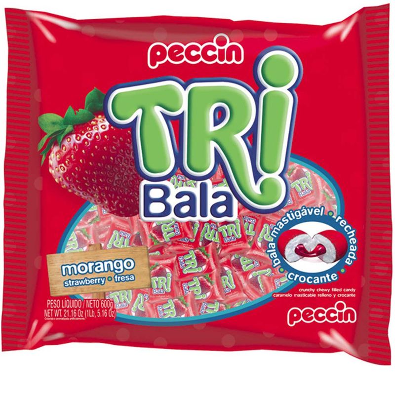 Bala Tribala Recheada Morango 500g Peccin 8644